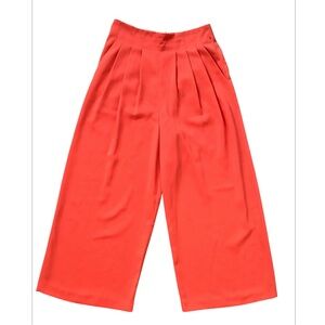 Topshop Culottes Pleated Wide Leg Cropped High Waist Orange Trouser Pants Size 4